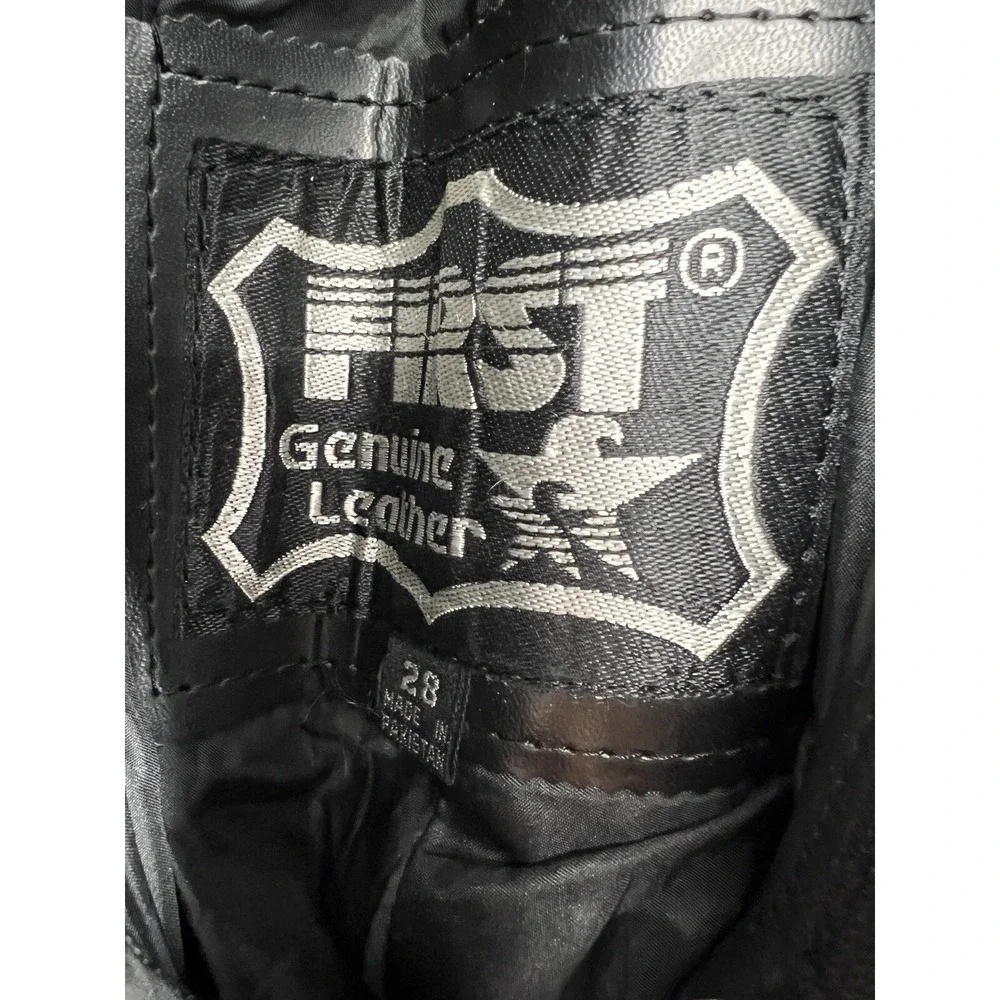 First Genuine Leather Pants Womens Black Smooth Motorcycle Pants Size 28 - Picture 3 of 7